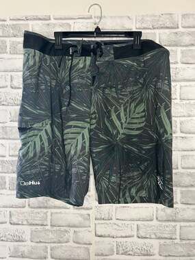 DaHui Men's Tropical Palm Leaf Print Surf Board Shorts